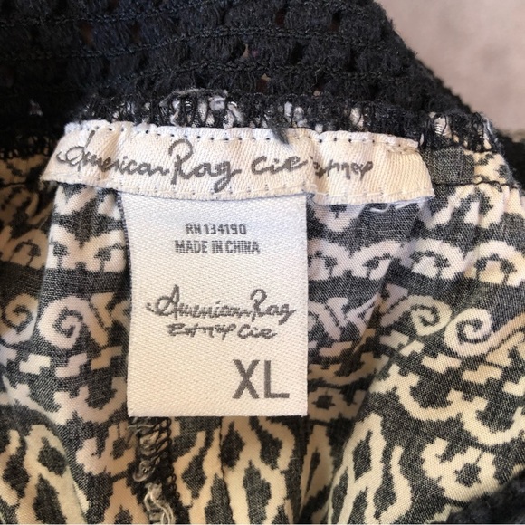 American Rag maxi skirt Black and Tan graphic pattern rayon crochet waistband XL - Picture 7 of 8